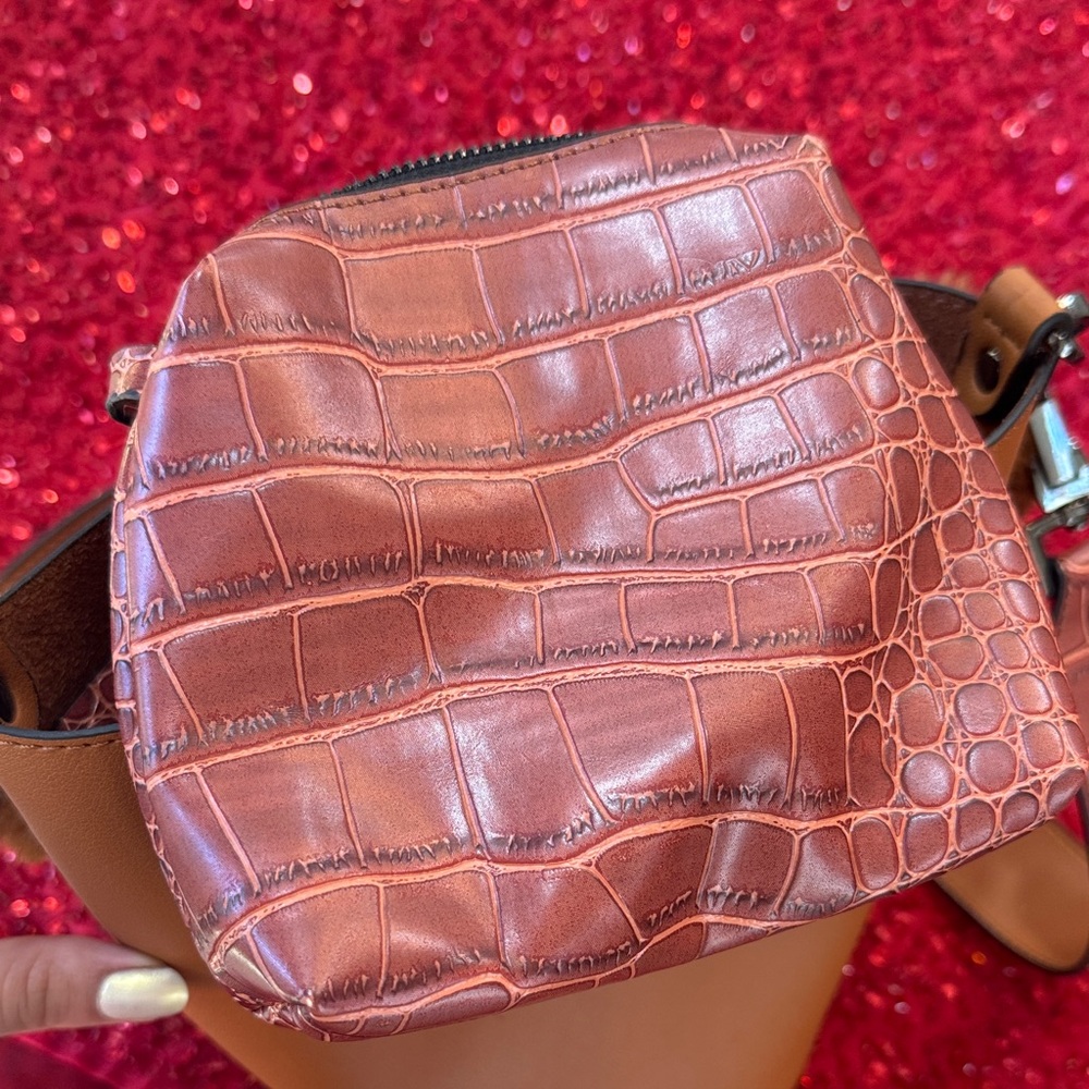 TopShop Faux‎ Fur Handle Caramel Brown Small  Bag w/ Mini Bag Inside - Picture 6 of 10